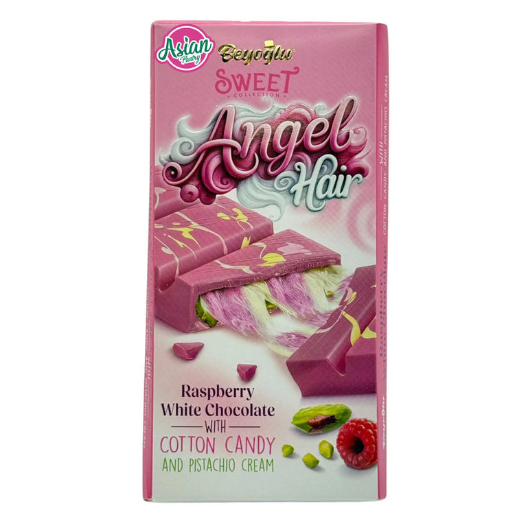 Dubai chocolate- eyoglu Dubaco Angel Hair Raspberry White Chocolate with Cotton Candy & Pistachio Cream 170G - The Online Lolly Shop