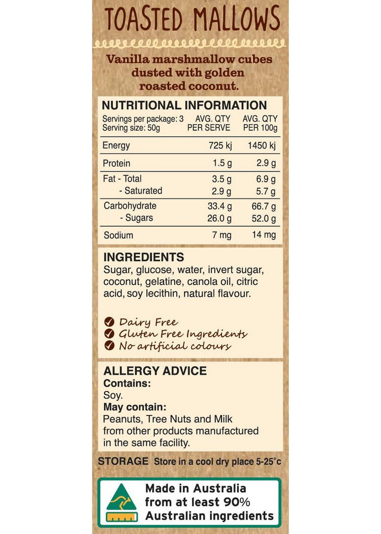 Kellys Candy Co Toasted Mallows - Pouch 140g - The Online Lolly Shop