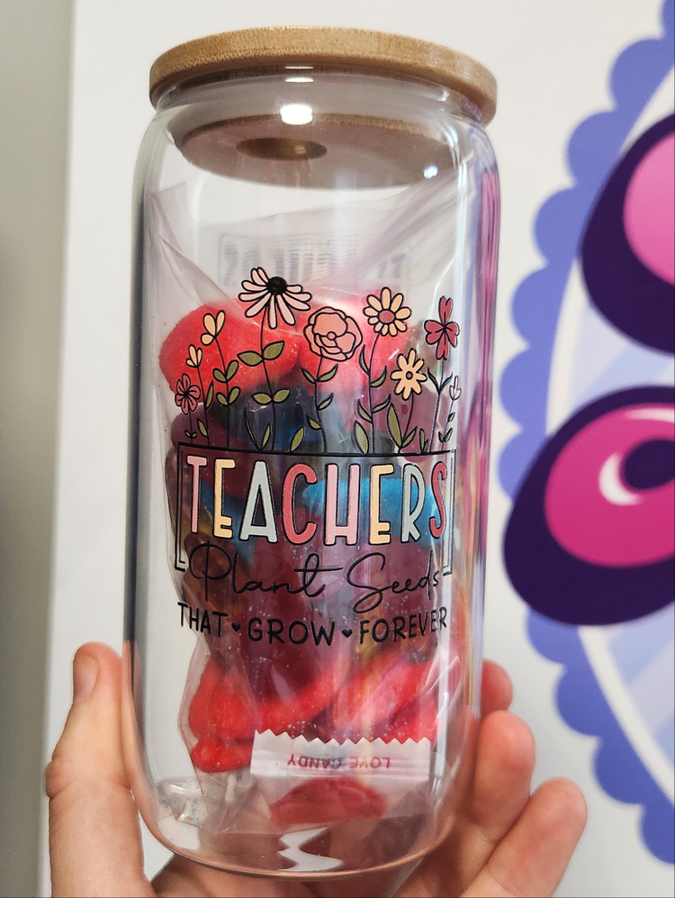 Teacher Thank You Gift - Glass Tumbler with Straw with Lollies