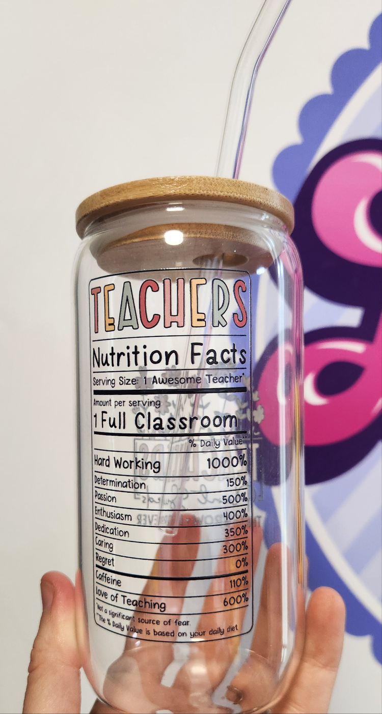 Teacher Thank You Gift - Glass Tumbler with Straw with Lollies