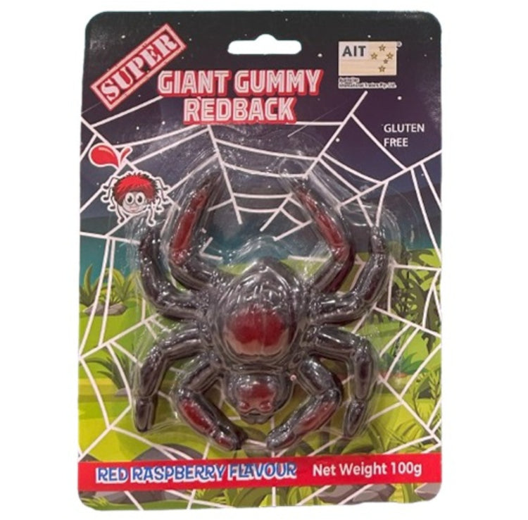 Super Giant Gummy Redback Spider Red Raspberry Flavour 100g - The Online Lolly Shop