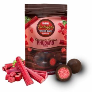 Chocolate Coated Freeze-Dried Rhubarb Original – 80g - The Online Lolly Shop