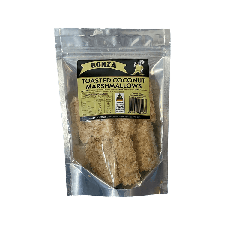 Bonza Snowballs- Toasted Coconut Marshmallows 140g - The Online Lolly Shop