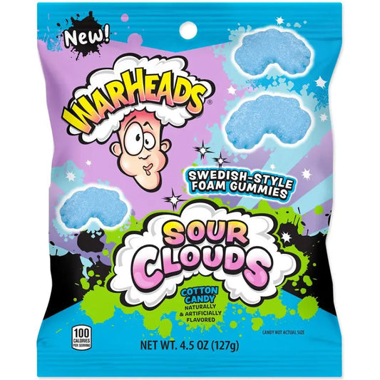 Warheads Sour Clouds Cotton Candy Swedish-Style Foam Gummies.