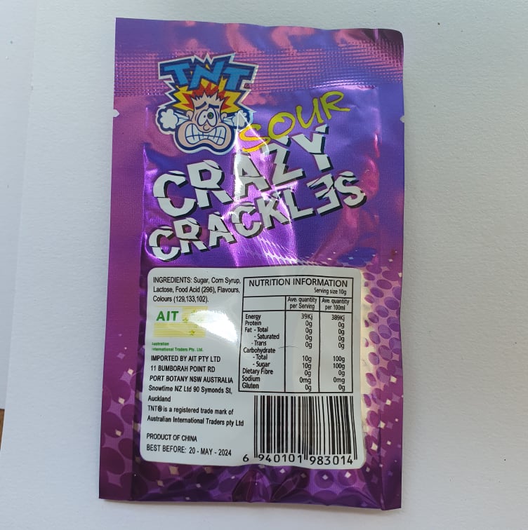 TNT Sour Crazy Crackels - Popping Candy with Lollipop - The Online Lolly Shop