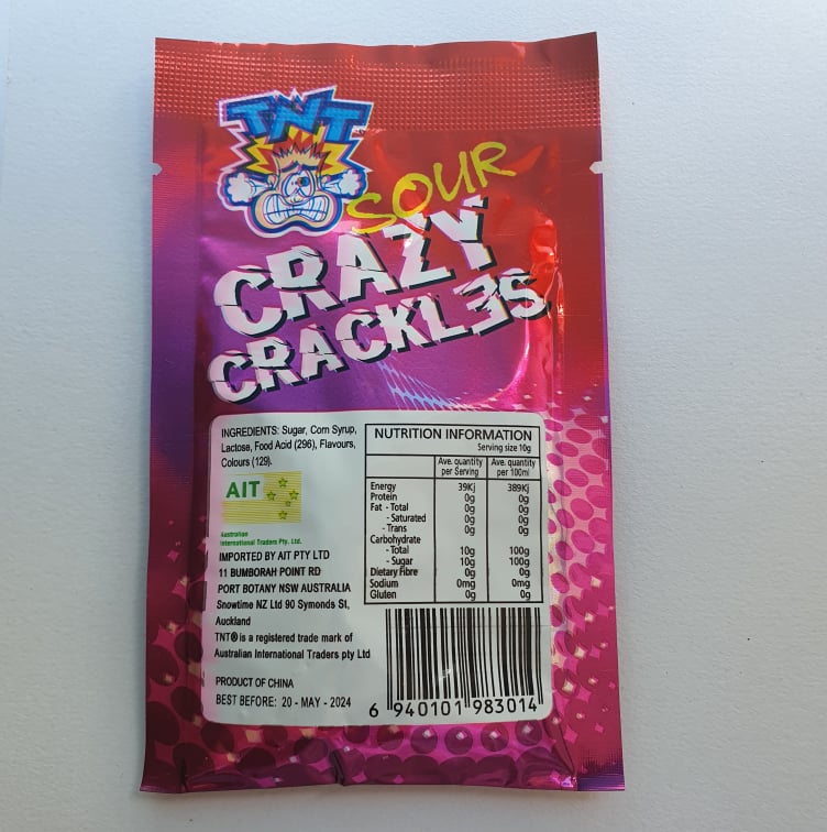 TNT Sour Crazy Crackels - Popping Candy with Lollipop - The Online Lolly Shop