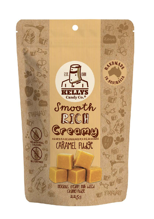 Kellys Candy Co Caramel Fudge - Pouch 225g - The Online Lolly Shop