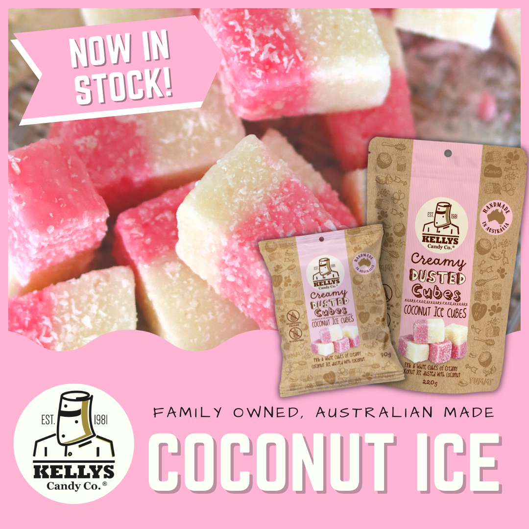 Kellys Candy Co - Coconut Ice Cubes - Snack Pack 90g - The Online Lolly Shop